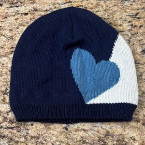 Laurie Felt Navy Beanie with Blue Heart cashmere blend intarsia knit design